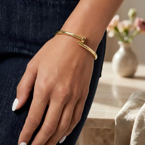 Floreo 14k Yellow Gold 4mm Solid Shiny High Polish Bypass Nail Cuff Bangle Bracelet 7 Inch