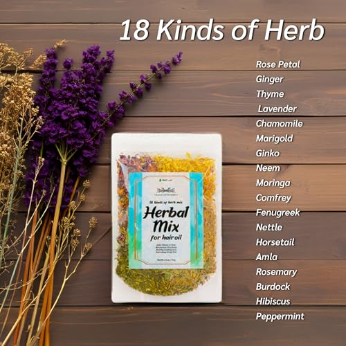 Well's Oil 18 Kinds Herbal Hair Mix Treatment – Natural Dry Herb Blend for Hair & Scalp Care, for DIY Hair Oil Infusion or Rinse, 2.5 oz