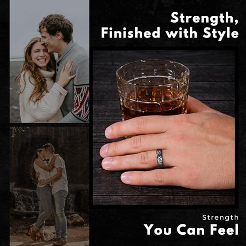 The Jewelry Source 7mm Damascus Steel Wedding Band for Men – 14K Rose Gold Sleeve – Comfort Fit Ring with Etched Grain Pattern (4)