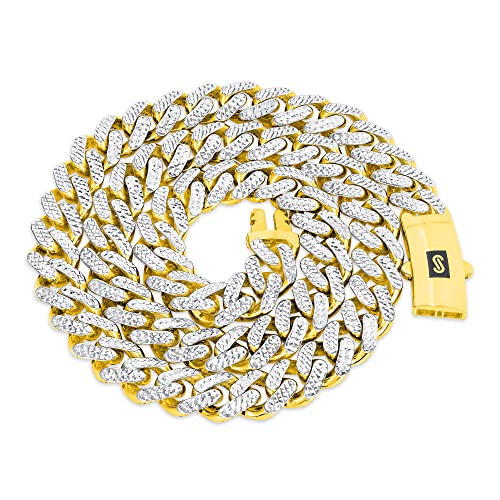 Nuragold 10k Real Yellow Gold Monaco 11mm Miami Cuban Pave Mens Necklace - 18"