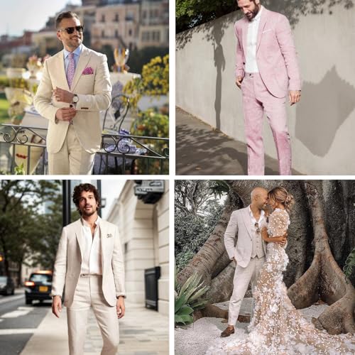 Diaryan Linen Men Suits Casual Tuxedo Regular Fit Lilac 2 Piece Blazer One Button Formal Jacket Pants for Wedding Party L