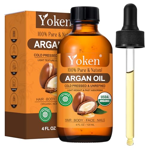 Yoken USDA Argan Oil 4oz, Cold Pressed Oil with Dropper for Hair Scalp Face