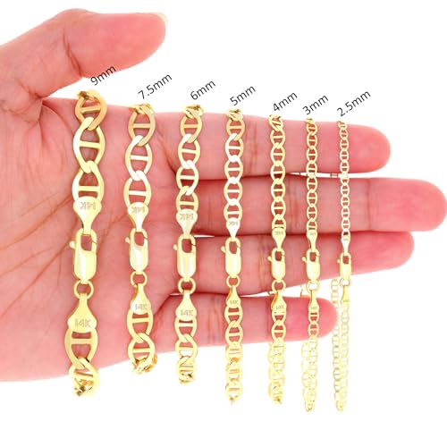 Nuragold 14K Real Yellow Gold Mariner Chain Solid Link Anchor Bracelet - 6mm,8.5"
