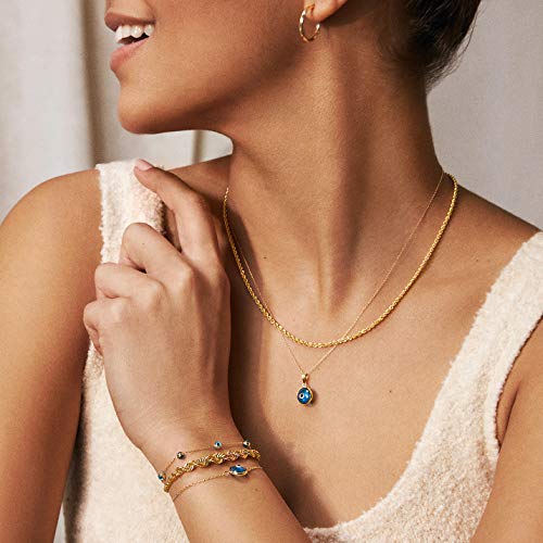 Gelin Dainty Turquoise Evil Eye Necklace for Women in 10K Solid Gold, 18 Inch Chain