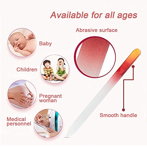 6 Pack Glass Nail File with Case, Crystal Fingernail Files Set, Double Sided Finger Nail Files, Professional Manicure Nail Care for Women