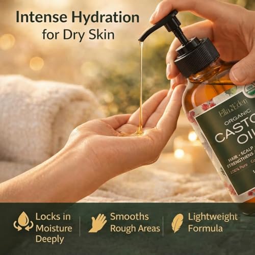 USDA Organic Castor Oil, 100% Pure Cold-Pressed Hexane-Free, 16 Oz