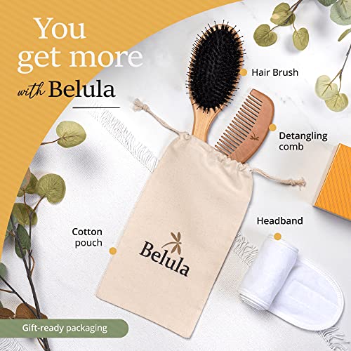 Belula Boar Bristle Hair Brush Set for Thick, Long and Curly Hair, Large