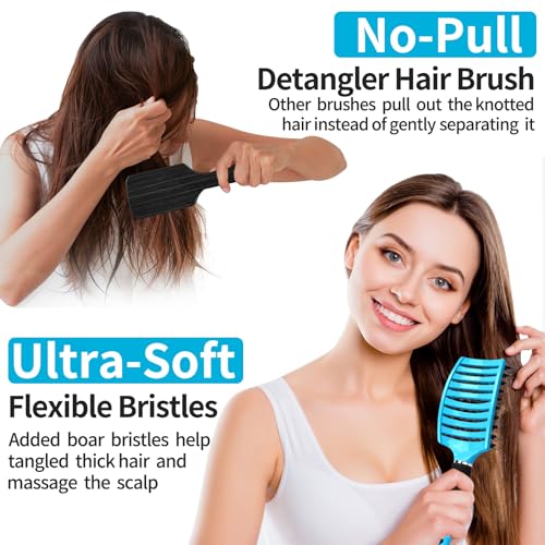 HIPPIH Boar Bristle Hair Brush Set of 2, Detangling Smoothing for Wet & Dry