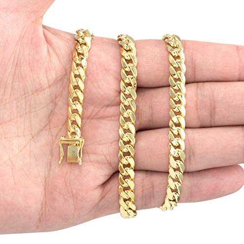 Nuragold 10K Real Yellow Gold Miami Cuban Link Chain Necklace Men & Women - 24",6.5mm