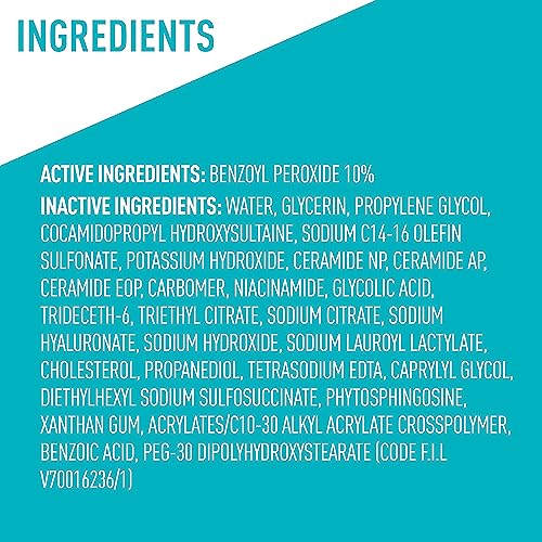 CeraVe Acne Foaming Cream Wash, 10% Benzoyl Peroxide Facial Cleanser, 5oz