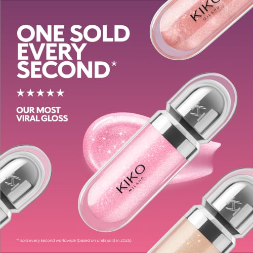 Kiko Milano 3D Hydra Lip Gloss – High Shine, Hydrating, Plumping, Non-Sticky, Moisturizing Lip Makeup – 04 Pearly Peach Rose – 6.5ml