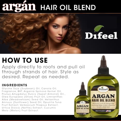 Difeel Argan Hair Oil Blend 7.1 Ounce - for Dry & Damaged Hair, Helps Improve Shine, Softness & Manageability, Lightweight Hair Treatment