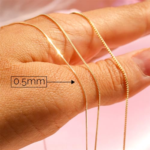 14 K Gold Necklace for Women, Box Chain 0.5MM 14”-24”, 16 inch Gold Chain for Women, 14 Karat Gold Necklace, 18 inch Gold Chain, 14k Solid Gold Chain, Gold Necklace for Women 14k Real Gold (16 Inches (Short))