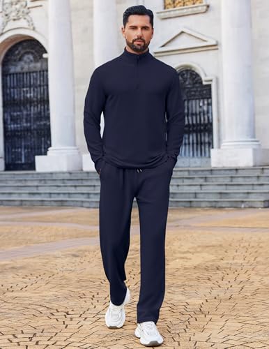 COOFANDY Sweatsuits for Men 2 Piece Quarter Zip Polo Suit Long Sleeve Casual Tracksuit Set