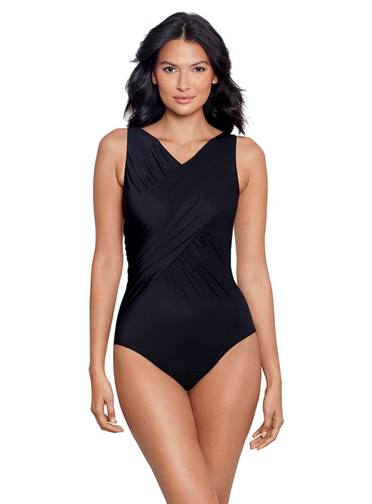 Miraclesuit Women's Swimwear Rock Solid Tulia Underwire Tummy Control One Piece Swimsuit, Black, 12
