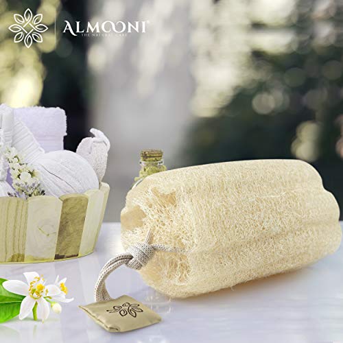 ALMOONI Natural Loofah Body Scrubber, Egyptian Loofah Sponge, 3 Count