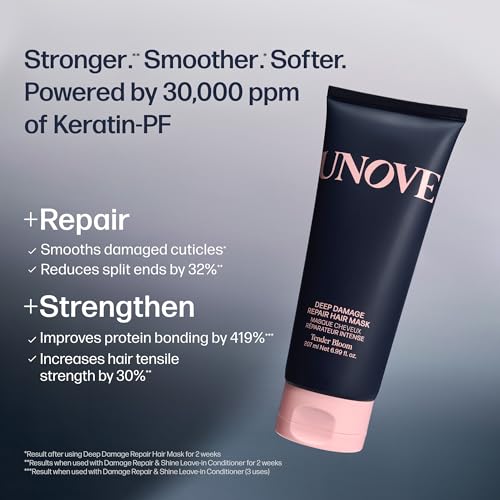 UNOVE Deep Damage Repair Hair Mask - Protein Hair Treatment & Hair Mask for Damaged Hair | Deep Conditioning & Keratin Hair Mask for Dry, Frizzy Hair | Korean Hair Care | Tender Bloom, 7 fl oz