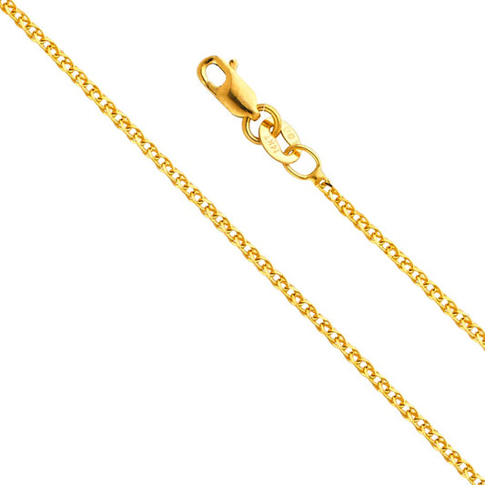 14k REAL Yellow Gold Solid 1.5mm Flat Open wheat Chain Necklace with Lobster Claw Clasp - 20"