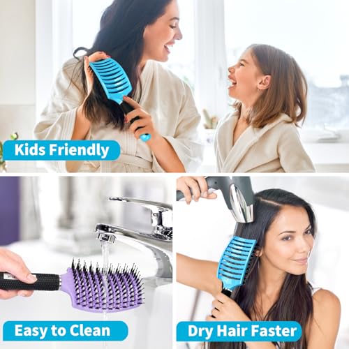 HIPPIH Boar Bristle Hair Brush Set of 2, Detangling Smoothing for Wet & Dry