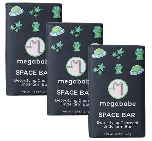 Megababe Space Bar, Charcoal Underarm Soap for Odor Control, 4.5 oz, 3-Pack