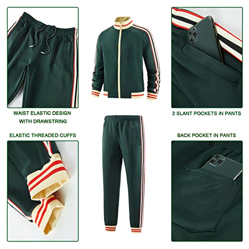 dioxoib Track Suits for Men Set 2 Piece Tracksuits Mens Sweatsuits Sets Jogging Two Piece Outfits Athletic Clothes Jogger Sweat Suits Running Sport leisure Clothing Green Ai-TZ002-L
