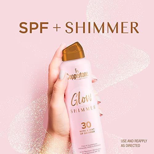 Coppertone Glow with Shimmer Sunscreen Spray SPF 30, Water Resistant Spray Sunscreen, Broad Spectrum SPF 30 Sunscreen Spray, 5 Oz Spray