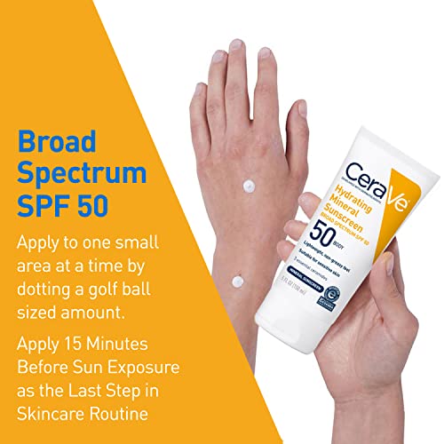 CeraVe Hydrating Mineral Sunscreen SPF 50 Face Sunscreen, Travel Size 2.5oz