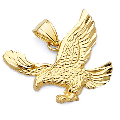 14k REAL Yellow Gold Eagle Charm Pendant - 13 x 15mm