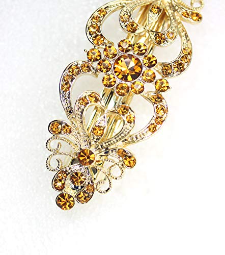 Faship Gorgeous Brown Yellow Crystal Floral Hair Barrette