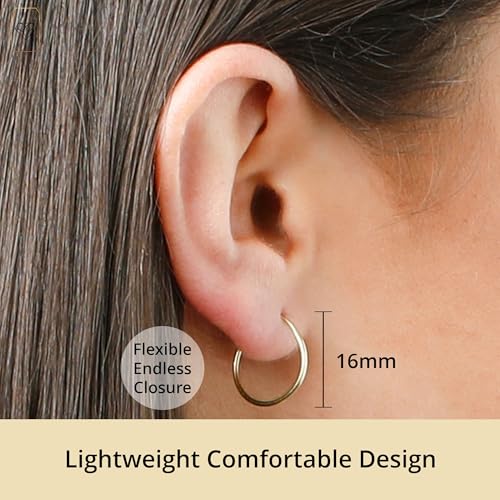 MAX + STONE Solid 10K Gold Hoop Earrings for Women | 1mm Tube, Flex Continuous 16mm (0.6 Inch) Diameter Small