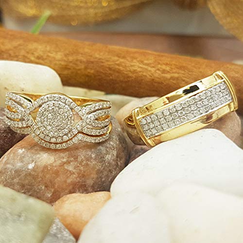 Dazzlingrock Collection 0.65 Cttw Round White Diamond Men's and Women's Engagement Ring Trio Set, 14K Solid Yellow Gold