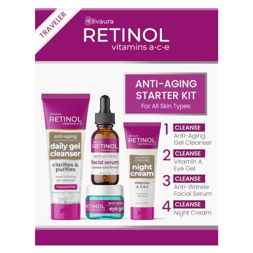 LIVAURA Retinol Skin Care Set for Women - Cleanser, Serum, Eye Gel & Cream