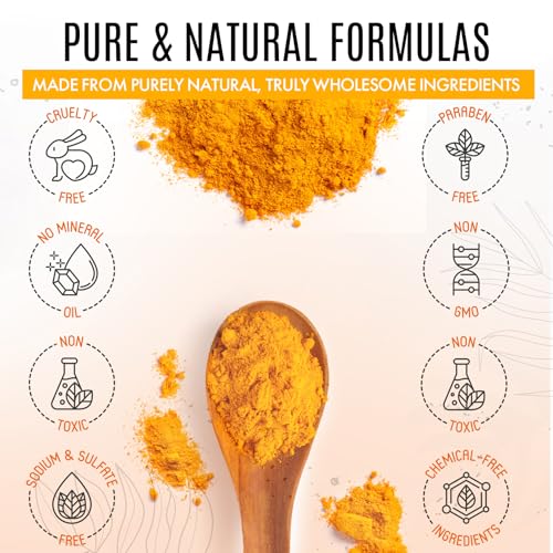 Healov Turmeric Skincare Set - Turmeric Skin Care Products Brightening & Acne - Turmeric Skin Care Kit, Turmeric Skin Care Set - Turmeric Cleanser, Body Scrub, Face Cream & Facial Serum