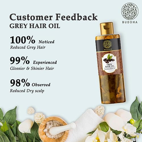 Buddha Natural Hair Oil for Greys & Whites (150 ml, 5.1 Oz) - Restore Natural Black Color of Hair With Unique Herbs oil blend For Men and Women - 100% Ayurvedic - No Mineral Oil