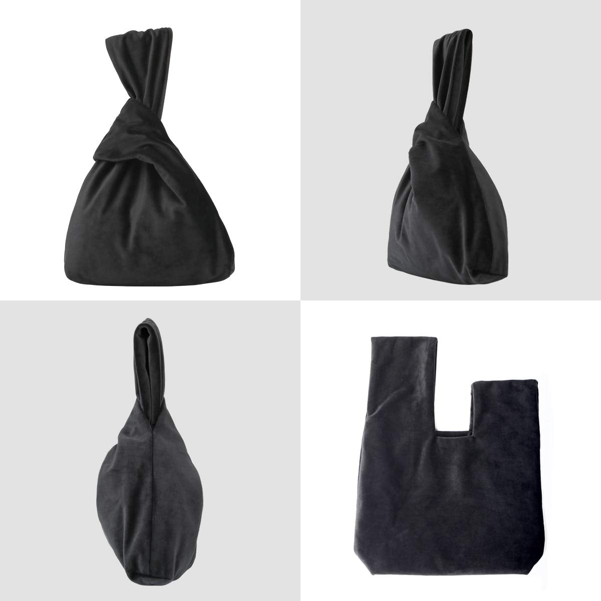 XMRS Women Luxury Velvet Evening Bag Knot Closure Wrist Bag Portable Cosmetic Organizer Pouch (Black)