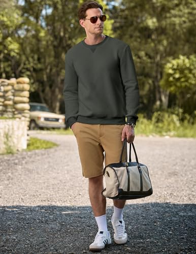 JMIERR Mens Fleece Long Sleeve Crewneck Sweatshirts Sherpa Lined Fall Winter Pullover Sweaters Shirts, L, Dark Grey