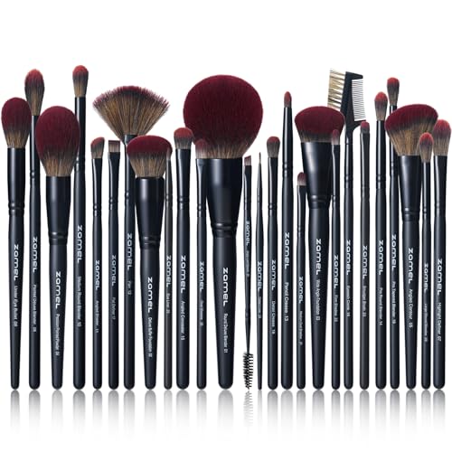 ZAMEL 26Pcs Black labeled Makeup Brushes Set Professional,Full Face ULTRA SOFT Hair Makeup Brush Set Contains large powder Foundation Ultimate Blending Make up Brush set Blush Concealers Eyeshadow