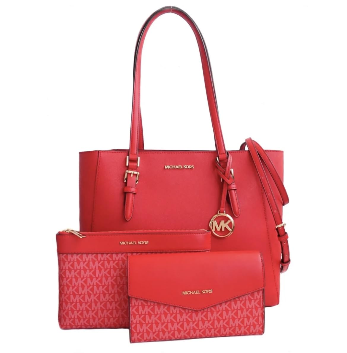 Michael Kors Charlotte Large 3-in-1 Tote Crossbody Handbag Leather (Bright Red)