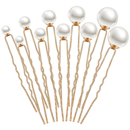Charonle 32 Pcs Wedding Pearl Hair Pins, Mixed Size Bridal Hair Accessories with Rhinestone, U Shape Barrette, Bobby Pins for Bride Bridesmaid Prom Updo(Gold)
