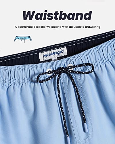 maamgic Mens Swim Trunks Quick Dry Swim Shorts with Mesh Lining Funny Swimwear Bathing Suits 7inch Solid Lake Blue Medium