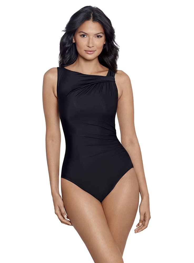 Miraclesuit Women's Swimwear Rock Solid Avra Underwire High Neck One Piece Swimsuit, Black, 08