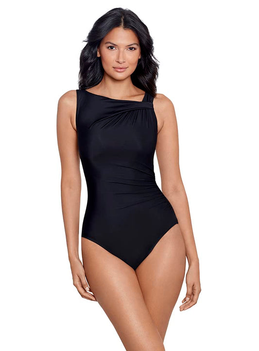 Miraclesuit Women's Swimwear Rock Solid Avra Underwire High Neck One Piece Swimsuit, Black, 08