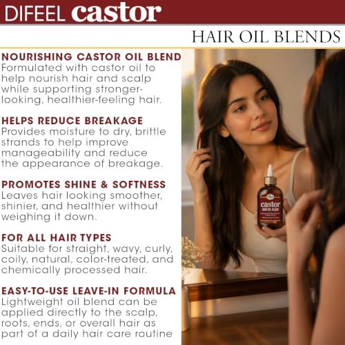 Difeel Castor Hair Oil Blend 7.1 oz. - Natural Castor Oil for Hair Growth