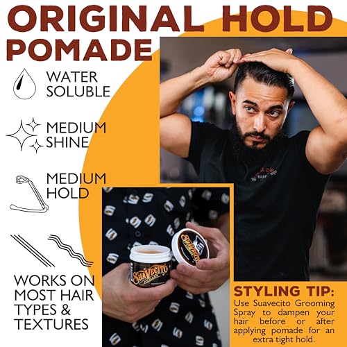Suavecito Pomade Original Hold For Men 4 oz, 1 Pack - Medium Shine Water Based Wax Like Flake Free Hair Gel - Easy To Wash Out - All Day Hold For All Hairstyles