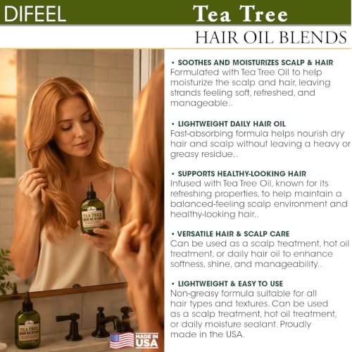 Difeel Tea Tree Hair Oil Blend 7.1 Ounces - Lightweight Hair and Scalp Treatment for Dry Scalp and Hair Care