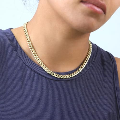 Nuragold 10K Real Yellow Gold Miami Cuban Link Chain Necklace Men & Women - 24",6.5mm