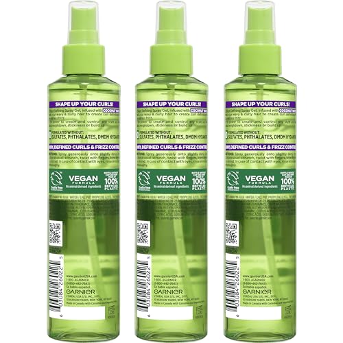 Garnier Fructis Style Curl Shape Defining Spray Hair Gel, Strong Hold Frizz Control for Curly, Wavy, and Coily Hair, Nourishing Formula, 8.5 fl oz, 3 Count (Packaging May Vary)