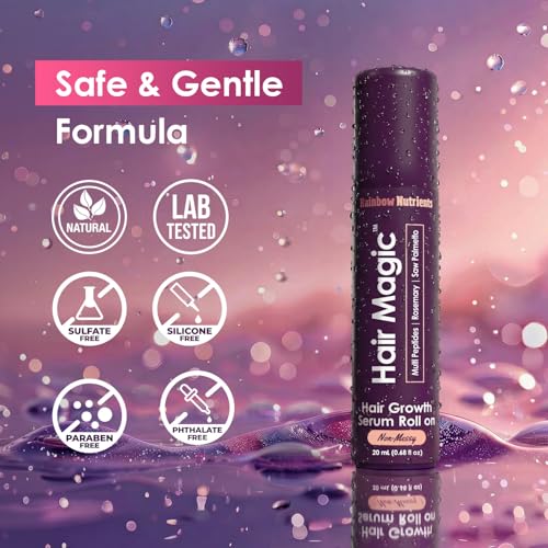 Hair Magic™ Hair Growth Serum Roll On- Multi-Peptides + Rosemary Oil for Hair Growth, Density, Beard, Eyebrows & Scalp Serum Treatment For Women & Men with Saw Palmetto - Suero Para El Cabello