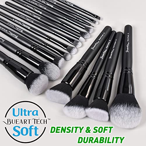 Bueart Design 19Pcs Ultra Soft Black Labeled Dense Hair Makeup Brushes Set