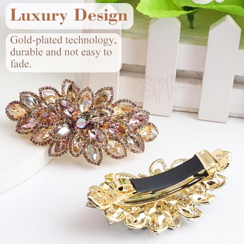 Sppry Large Gold-plated Rhinestone Hair Barrette, Colorful